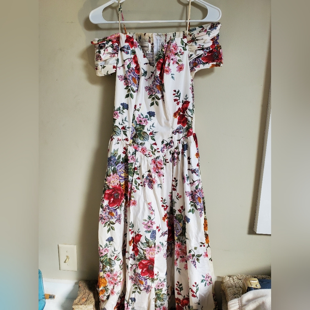 ETHEREAL FLORAL PRINT SWEETHEART OFF THE SHOULDER COTTON DRESS